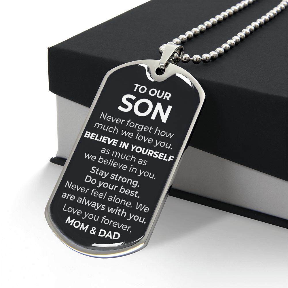 To Our Son – Never Forget How Much We Love You Dog Tag Necklace