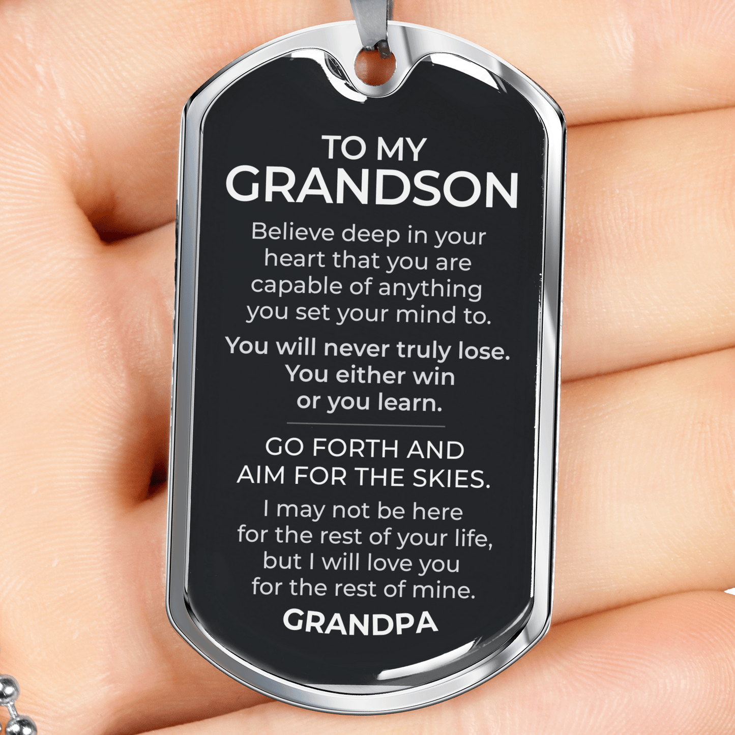To My Grandson – Go Forth and Aim for the Skies - Dog Tag Necklace (From Grandpa)
