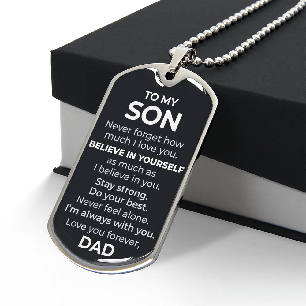 To My Son – Never Forget How Much I Love You Dog Tag Necklace (From Dad)